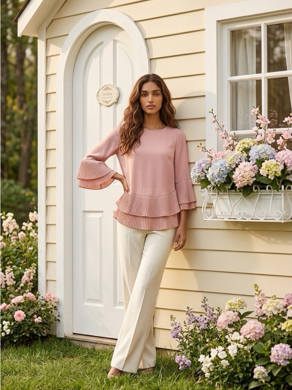 River Island Women Pleated Ruffle Sleeves and Hem Blouse size UK 8 equals US 4